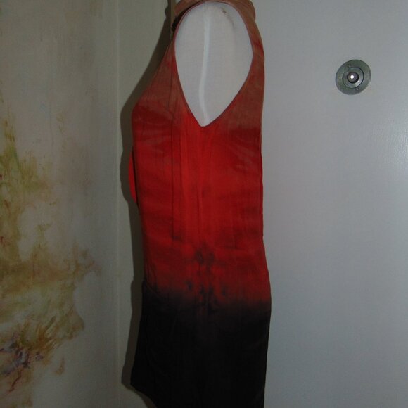 Moon & Sky Tunic Blouse Ombre Orange Blue Medium Pullover Plunging Neck Womens - Picture 2 of 11